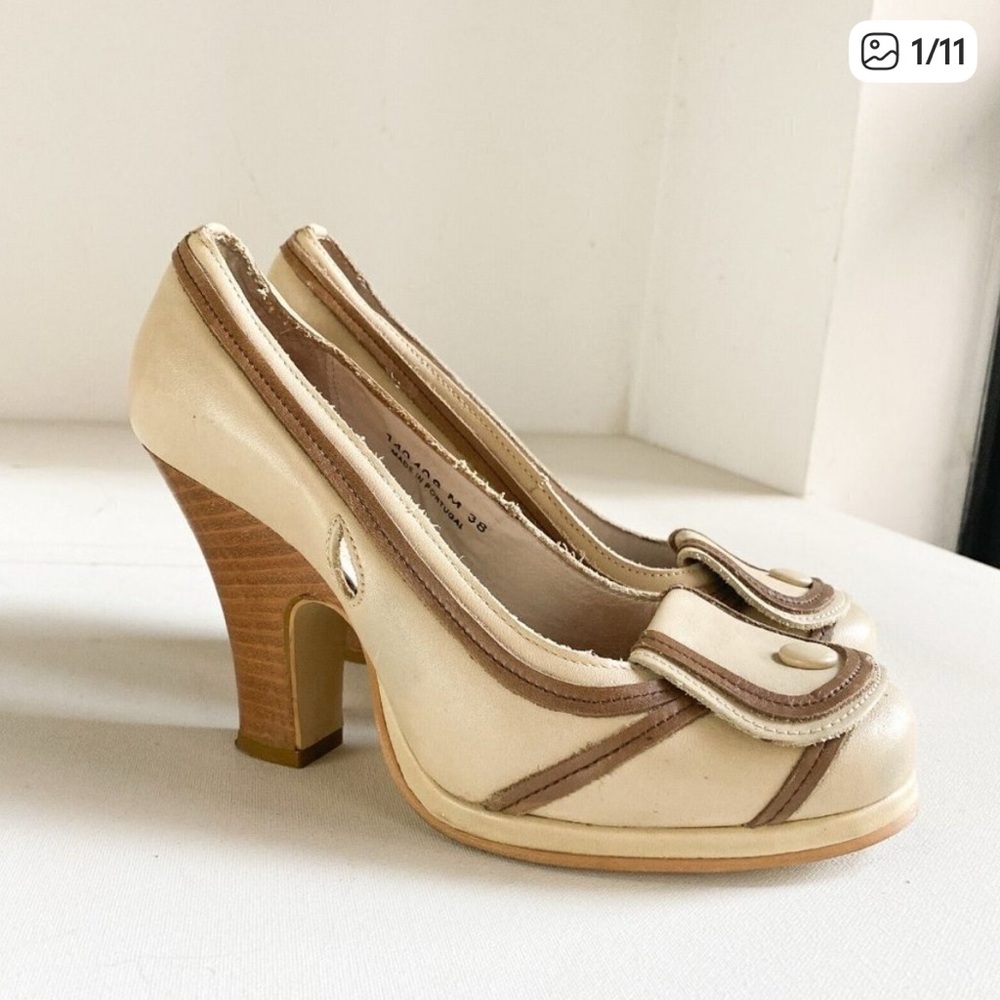 Fly Girl Nude Round Toe Leather Pin up Style Heels 38